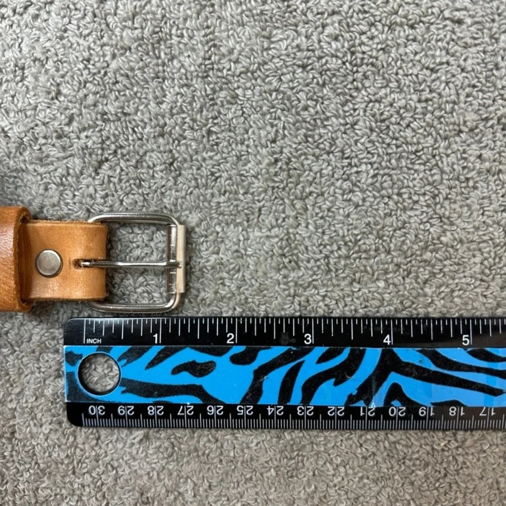 Tan Genuine Leather Belt Silver Buckle Handmade Casual Honey Brown 1 Inch Wide